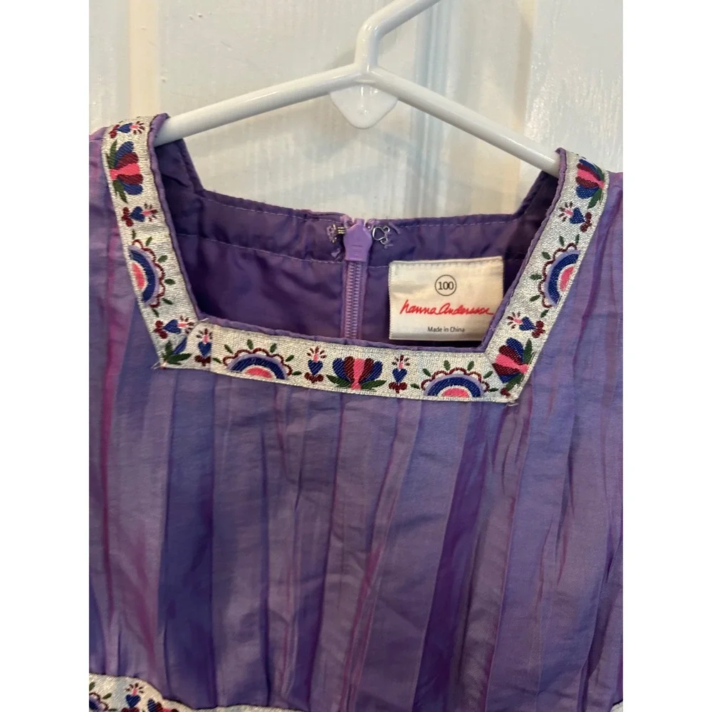 Hanna Andersson Tiered Dress Purple Embroidered Crinkle Iridescent Special Bin A